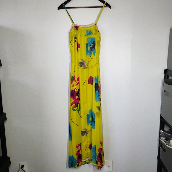 Old Navy Yellow Floral Ruffled Tie Waist Maxi Dress Spring Colorful Size Small - Picture 4 of 14